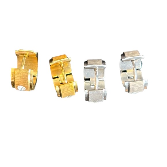 Silver & Gold Locking Textured Stainless Steel Dainty Hoop Earrings - Picture 7 of 8